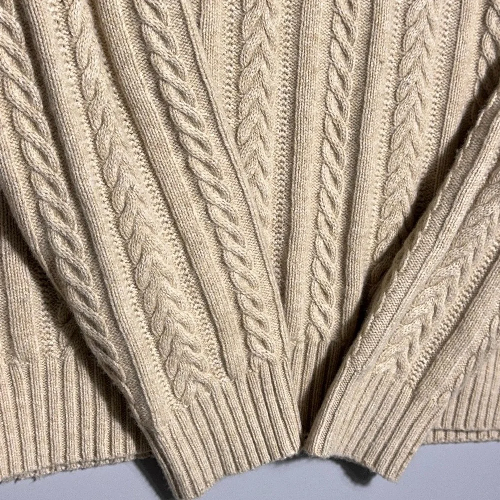 J Crew Rugged Merino Wool Cable Knit 1/4 Zip Mock Neck Sweater Mens Size Large‎